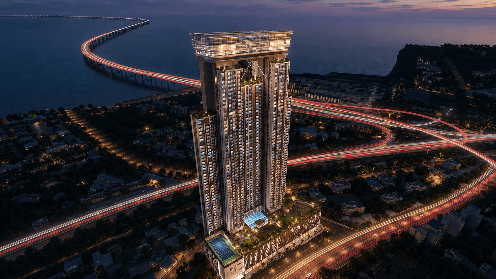 L&T The Gateway — architectural render of the residential tower at Sewri, Mumbai